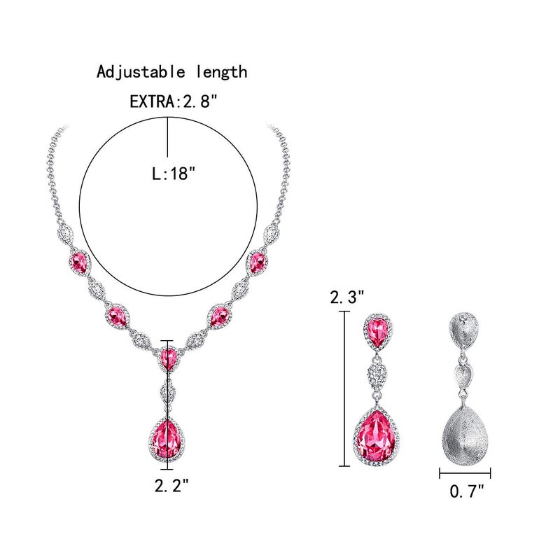 EleQueen Women's Cubic Zirconia Teardrop Y-Necklaces Dangle Earrings Sets for Brides Bridesmaids Pink Clear-Tone - Image 4